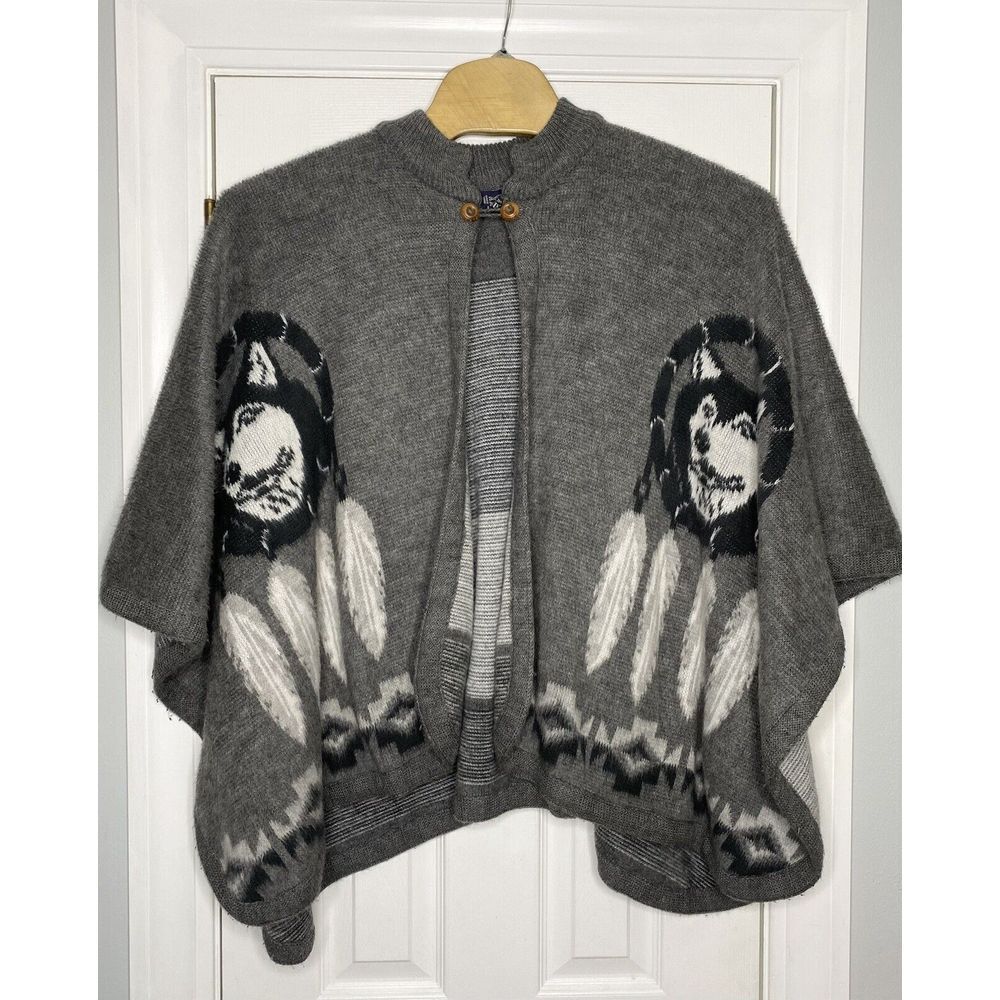 Sisandina 100% Wool Handmade Poncho Sweater‎ Grey Wolves One Size